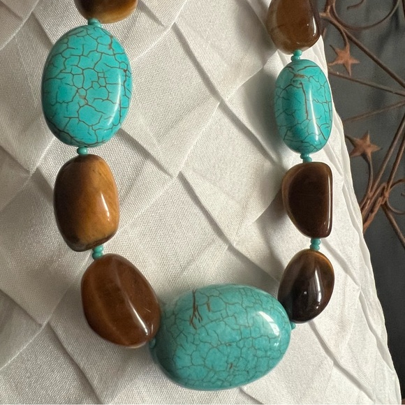 Graziano Turquoise and Tigers Eye Statement Necklace - Picture 3 of 5